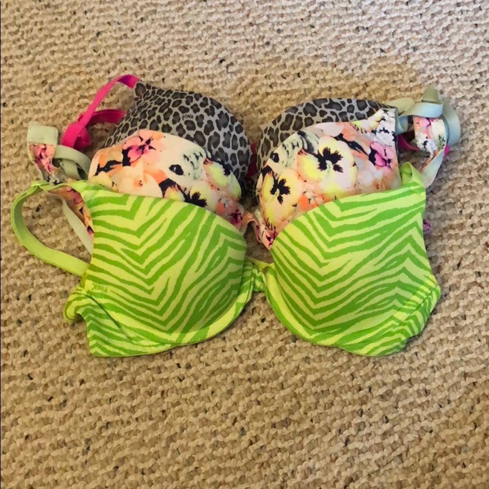 3 VS PINK wear everywhere push up bras